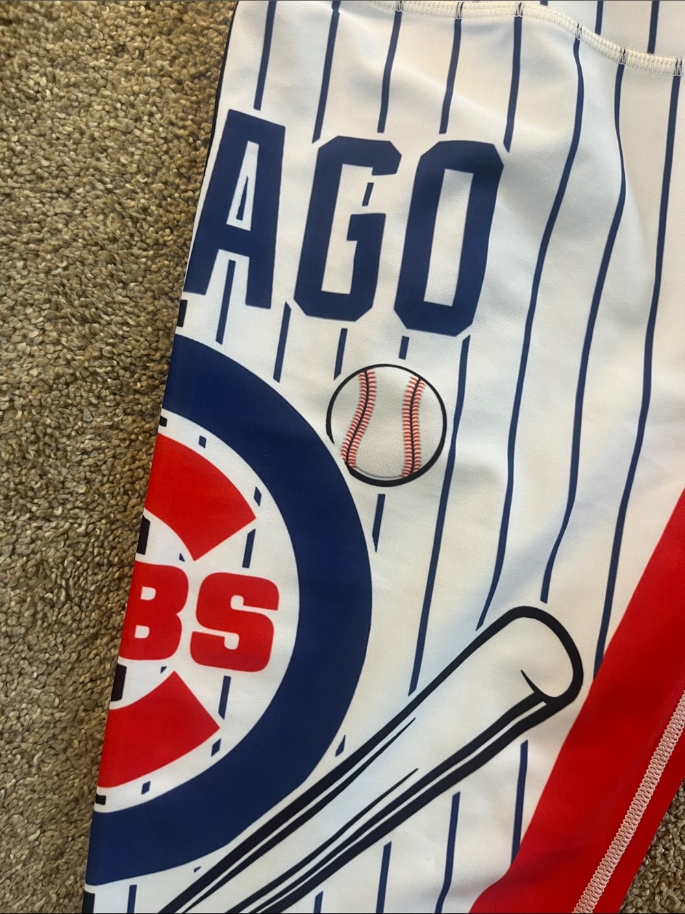 🇺🇸⚾️🐻Chicago Cubs Baseball Workout/Yoga Leggings szL Pinstripe Red White Blue - Picture 2 of 9